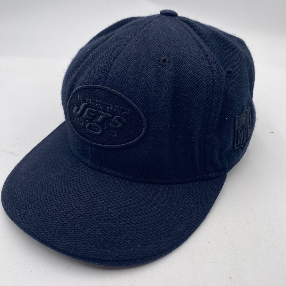 NEW YORK JETS Reebok Blackout Fitted Hat Mens 7 3/4 Black Tonal NFL Football Cap